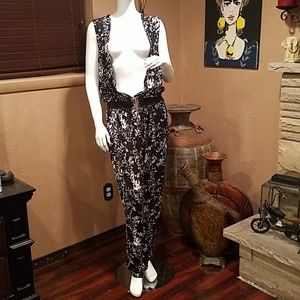 NWOT Retro 80s black floral romper/jumpsuit